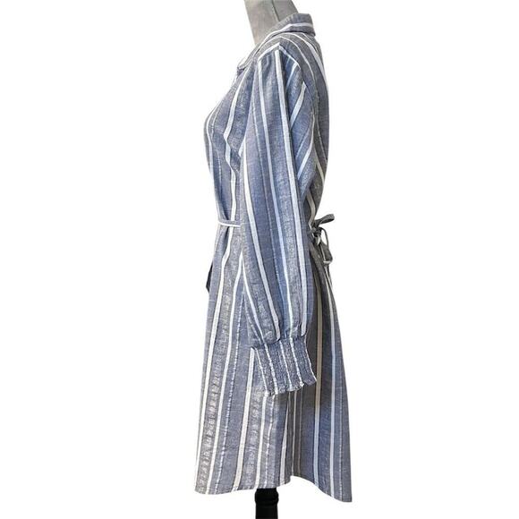 Mlle Gabrielle Blue Striped Belted Button Up Shirt Dress Coastal Minimalist - Picture 5 of 12